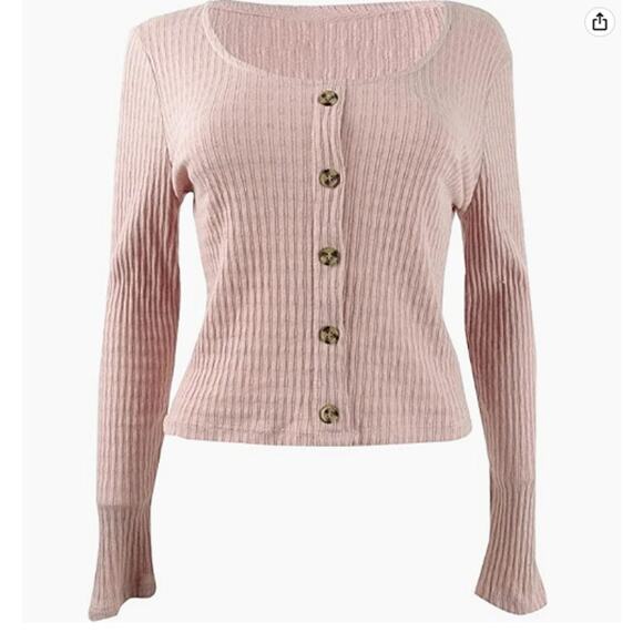 NWT Hippie Rose Ribbed Cropped Long Sleeve Top Size S – Sweet Rose Pink - Picture 2 of 7